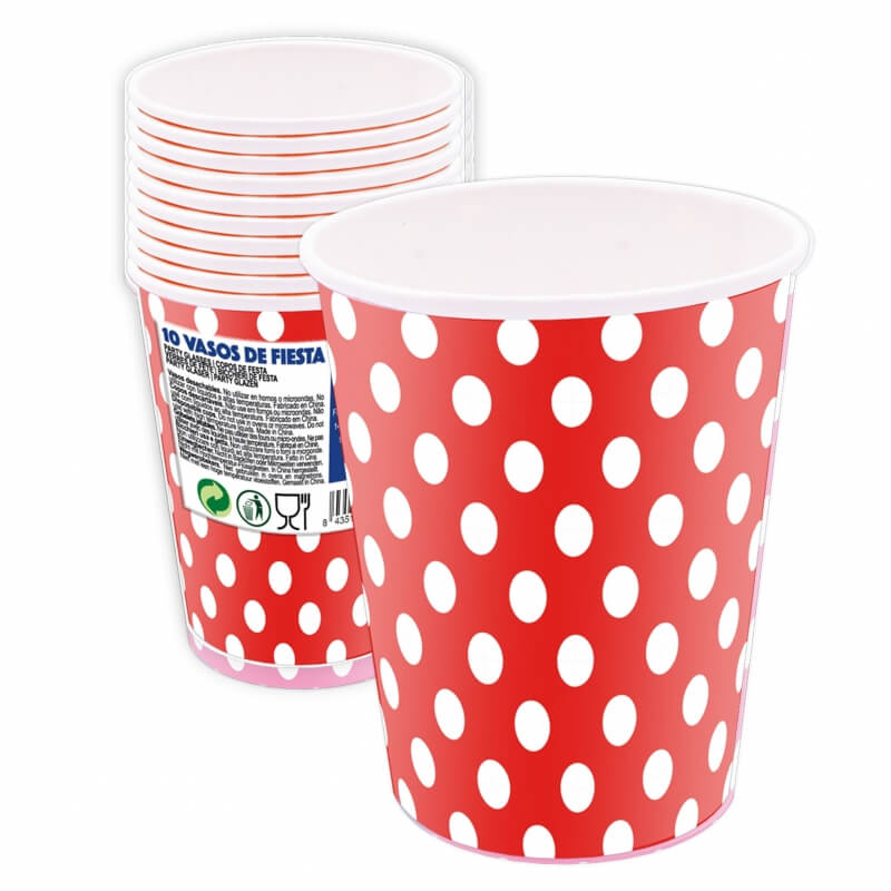 Pack 8 vasos de lunares rojos